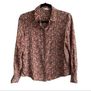 A LOVES A Silk Floral Print Hidden Button Front Long Sleeve Blouse Shirt S